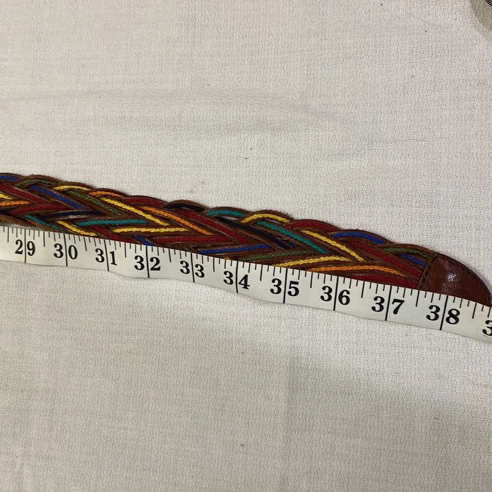 Multicolor Top Stitched Leather Woven Womens Belt - Size L